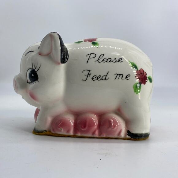 Vintage Mama Piggy Bank 'Please Feed Me' Ceramic Hand Painted Charming Piglets - Picture 2 of 12